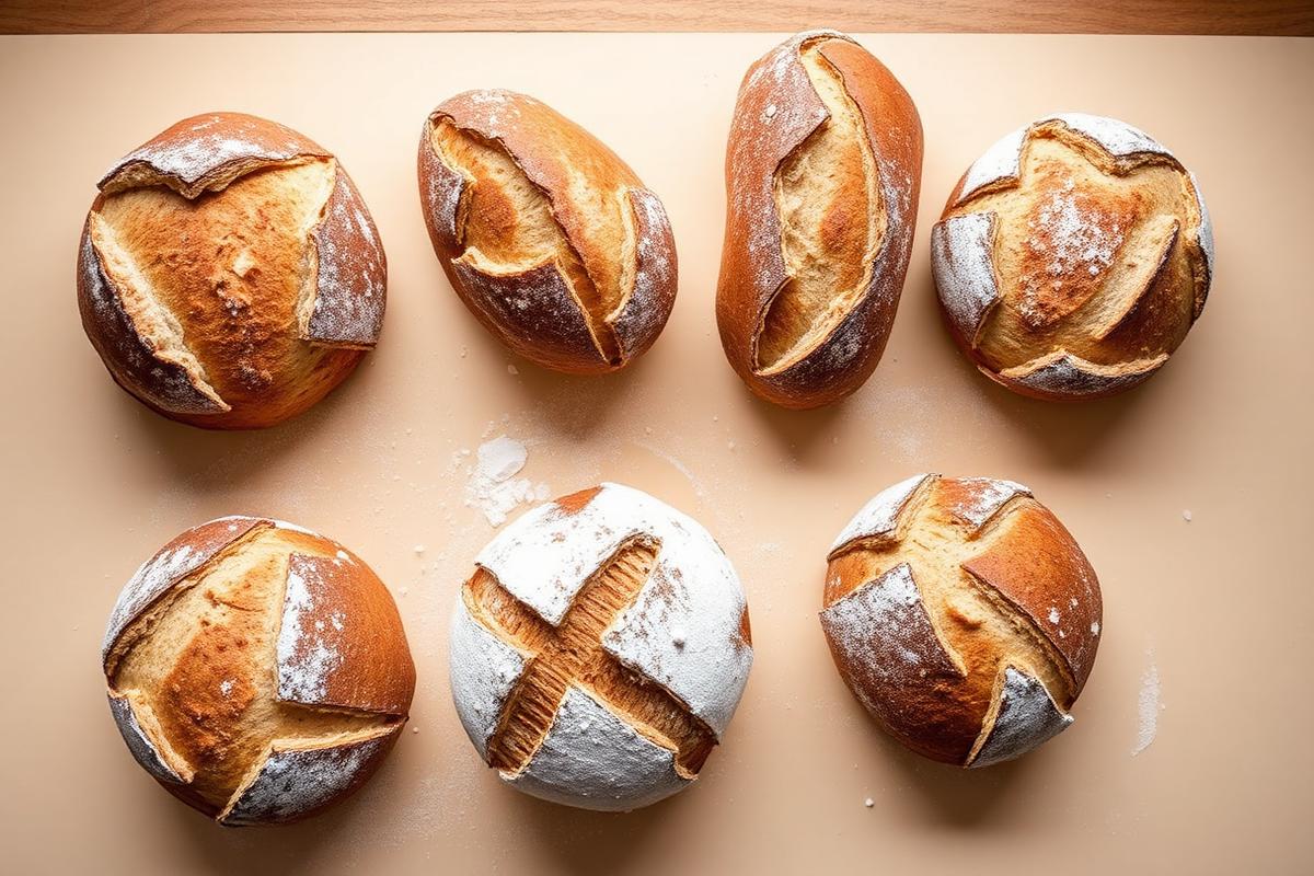 Six loaves on a floured counter, the Half Dozen concept
